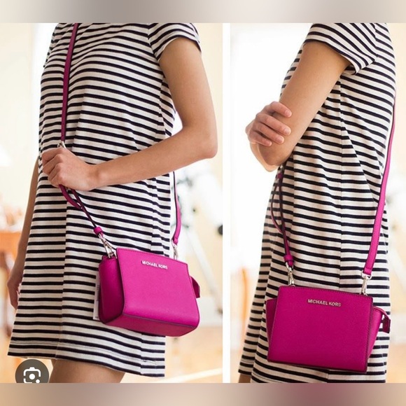 MICHAEL KORS Selma Medium Saffiano Leather Crossbody, Color: Pink Fuschia - Picture 10 of 10